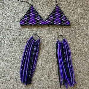 purple handmade beaded bra + dreadfalls